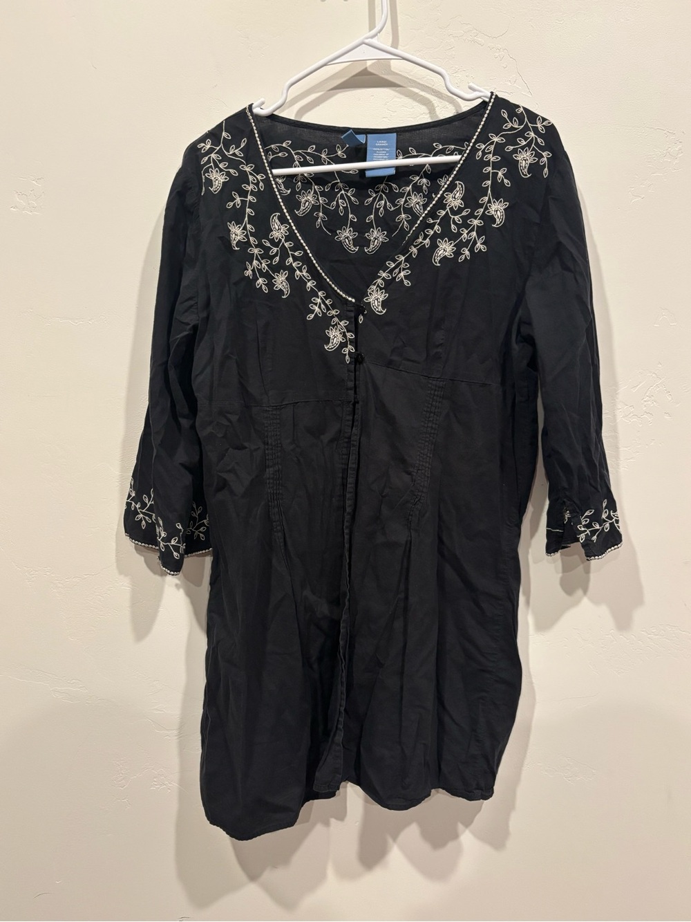 St. John's Bay Black Tunic with White Floral Embroidery